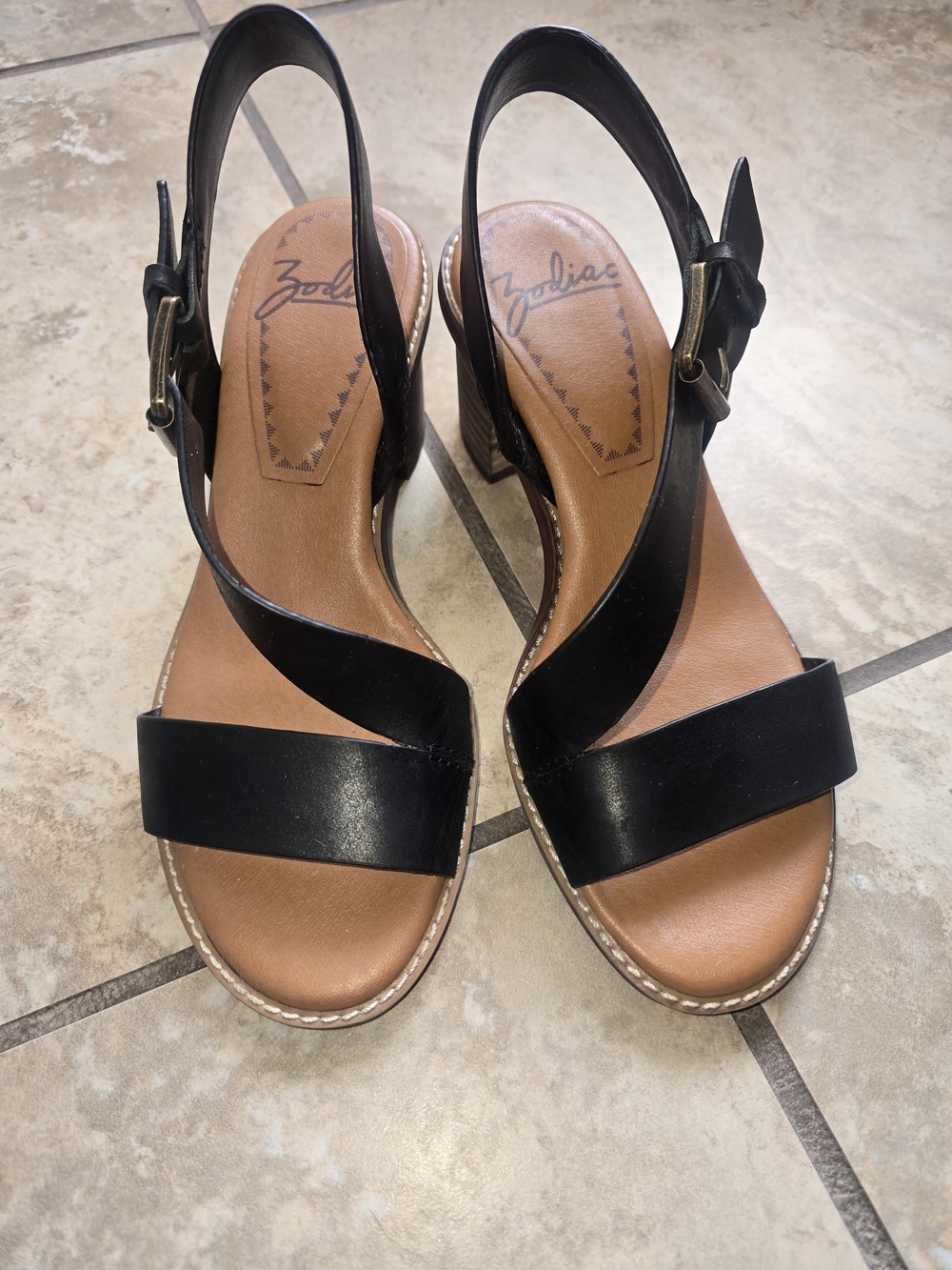 Zodiac Black Leather Slingback Sandals